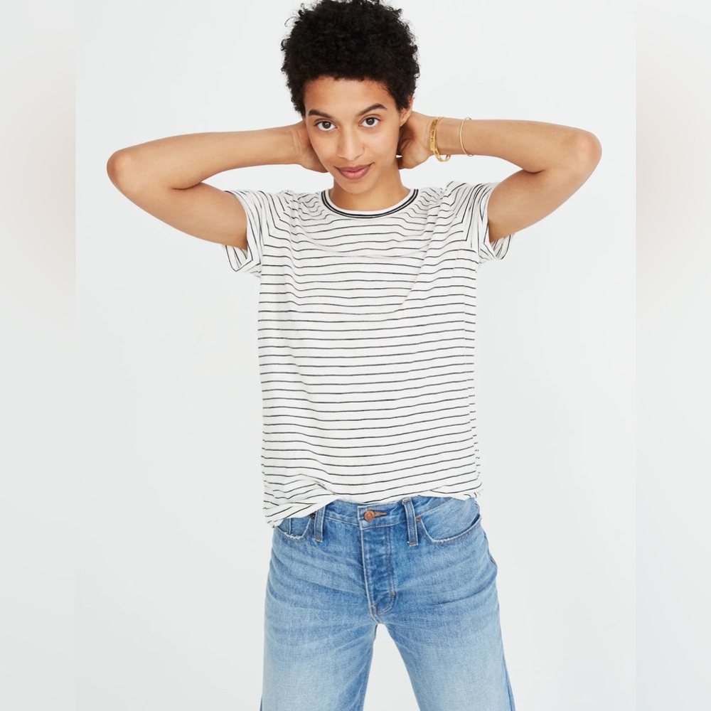 NWT Madewell Whisper Cotton Ringer Tee in Damien Stripe in antique cream - S